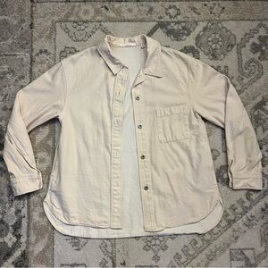 Women's Cream Button-Up Shirt with Pockets - UNIQLO XS